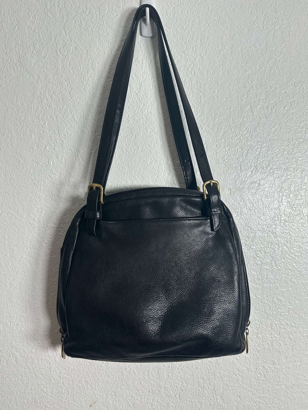 Libaire VTG Black Pebble Leather Double Strap Shoulder Bag